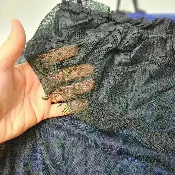 MNG by Mango Spaghetti Strap Blue/Black Lace Top Size Large - Picture 2 of 6